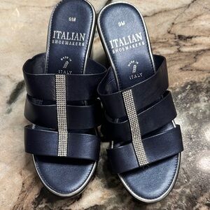 Italian Shoemakers Navy Sandals with Sparkling Detail